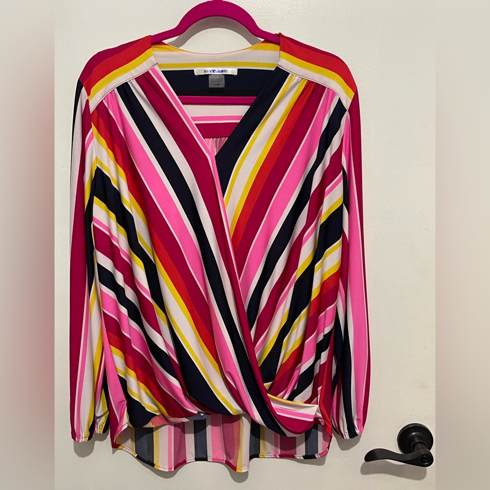 NYGARD large Women's Striped Pink and Yellow Top
